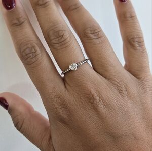 Pandora Beaded Crystal Silver Heart Ring - Size 8